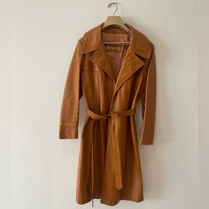 Vintage Montgomery Ward "The Tannery" Women's Camel Leather Trench Coat 17/18